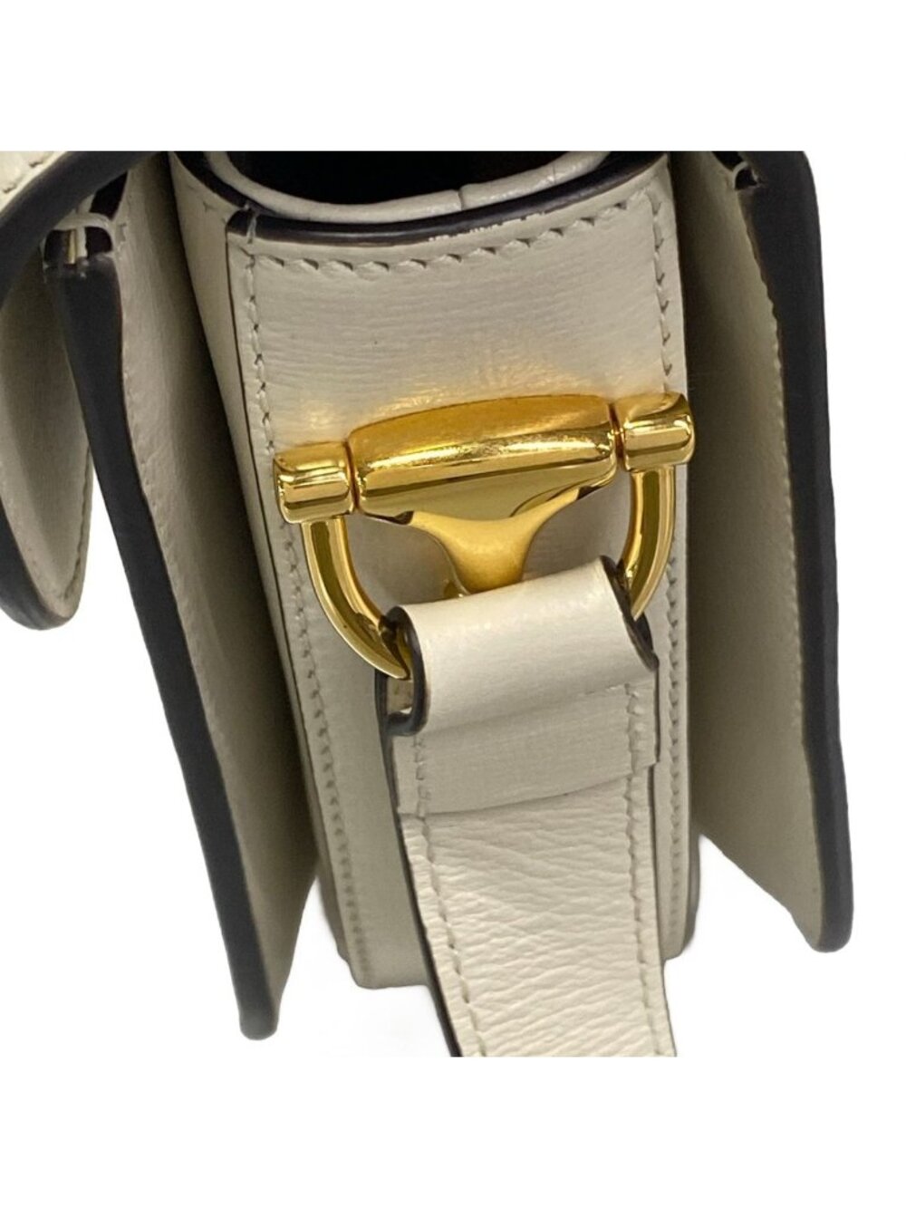 Gucci Shoulder Bag Horsebit Ivory Gold Leather - Picture 11 of 15